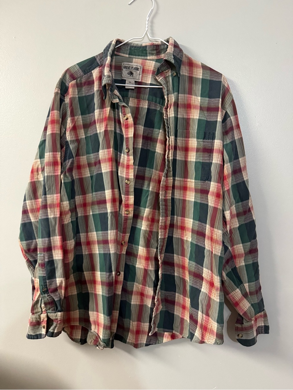 Men’s Green & Red Plaid Button-Up Shirt